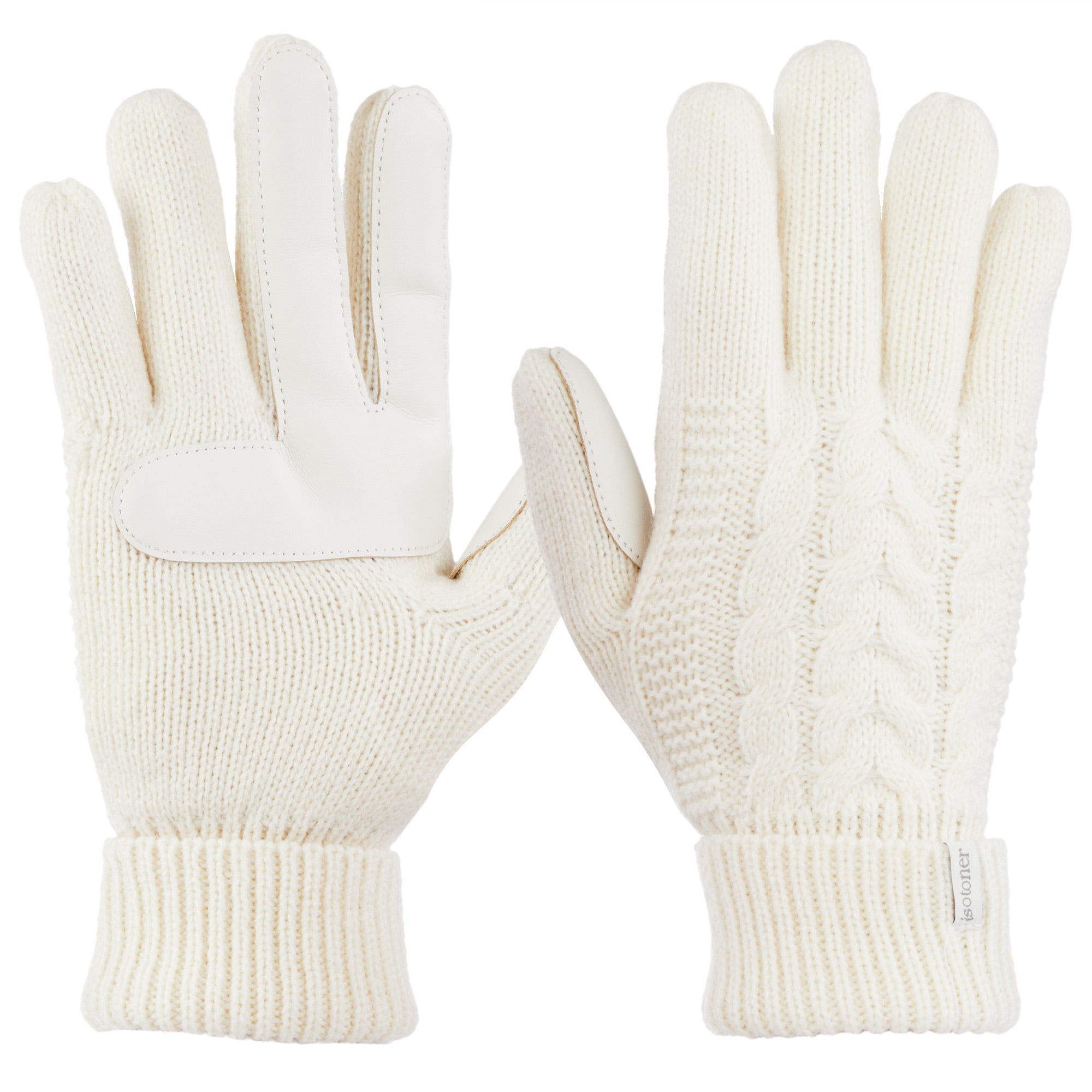 A pair of cable knit touchscreen gloves for women. isotoner chevron knit glove