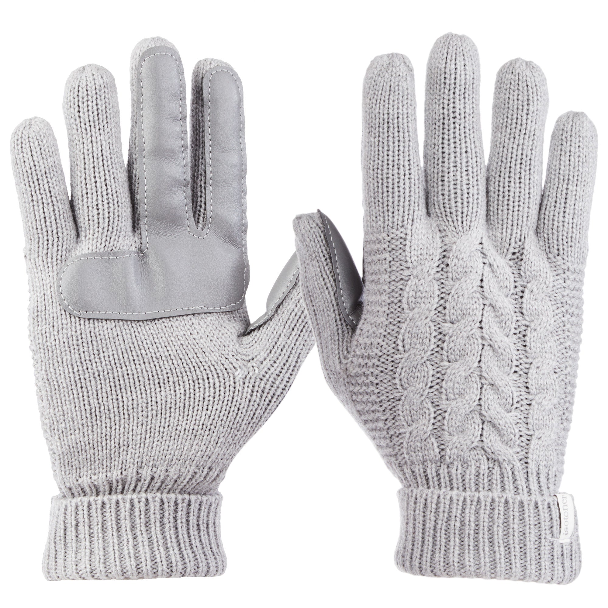 A pair of cable knit touchscreen gloves for women. isotoner chevron knit glove