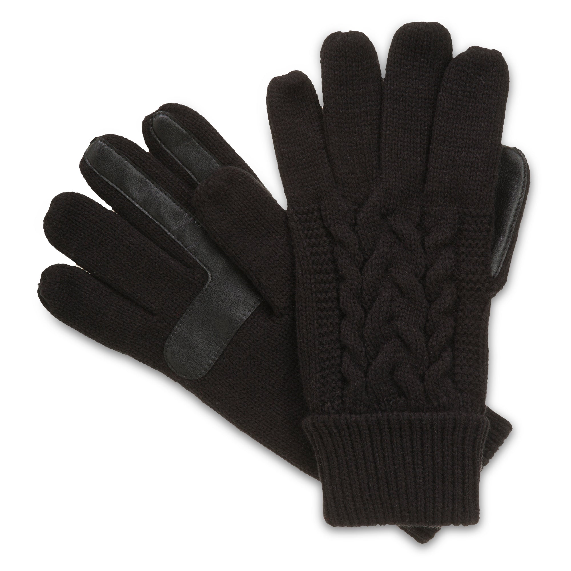 A pair of black cable knit touchscreen gloves for women. isotoner chevron knit glove