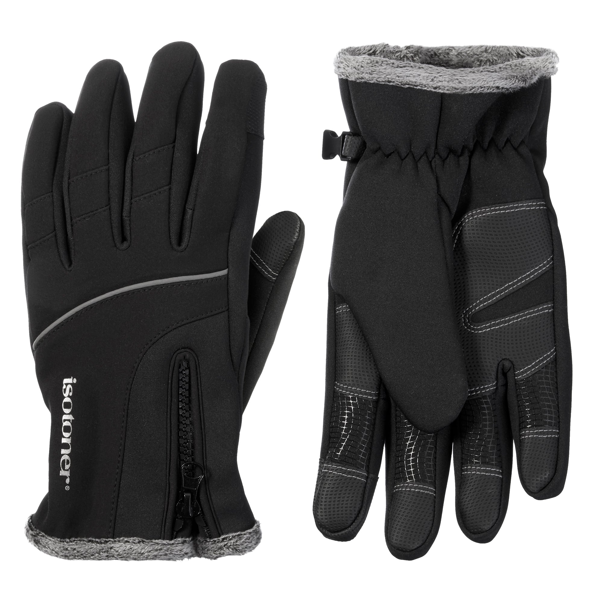 Isotoner Men's Neoprene Sport Gloves with Zipper with Smartouch Black Large