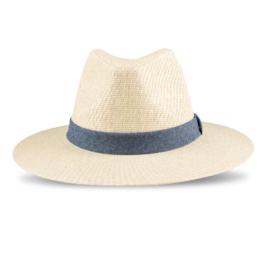 A60234 Beige Panama Hat with Chambray Band white background