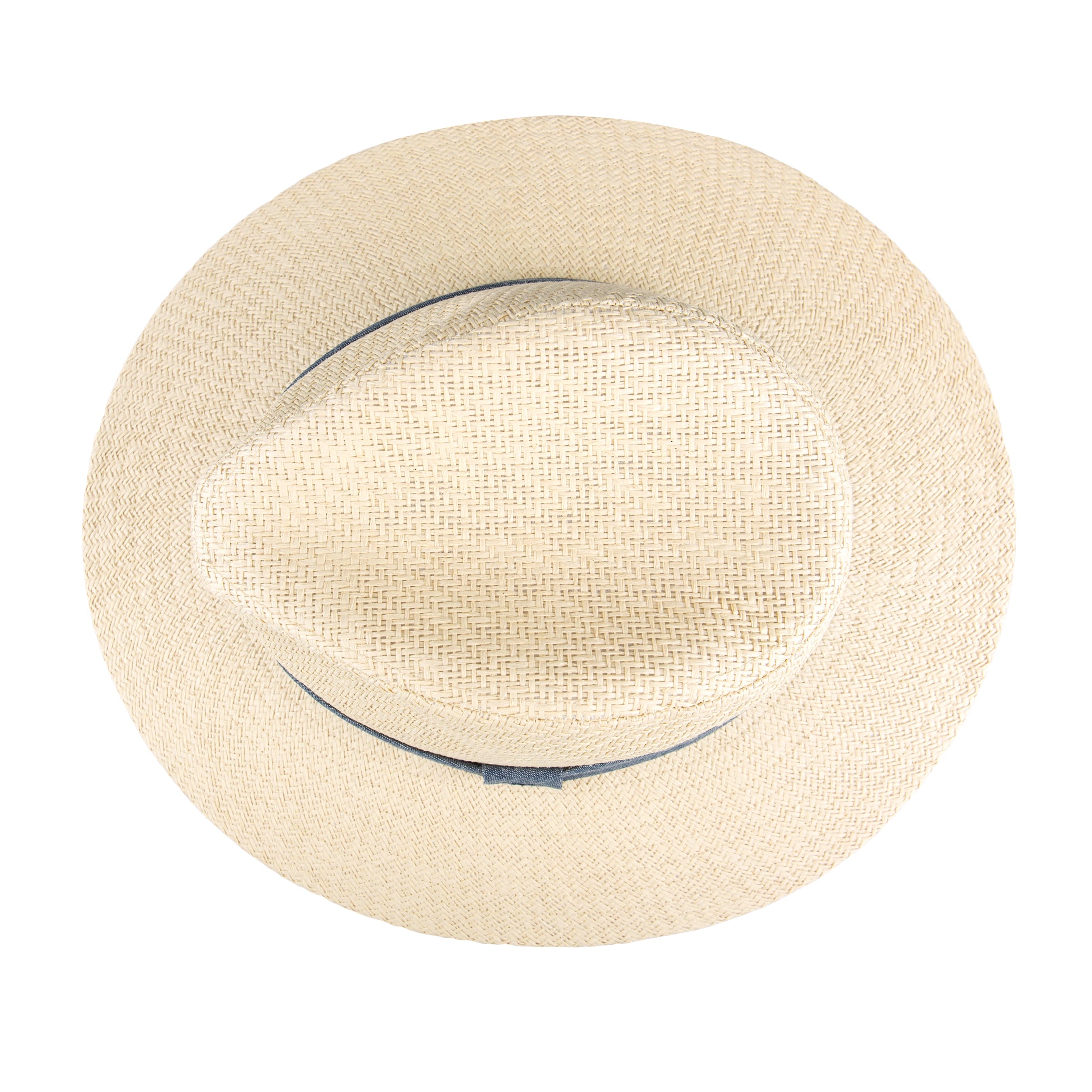 A60234 Beige Panama Hat with Chambray Band white background