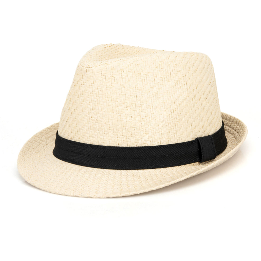 A60236 Beige straw hat with a black band on a white background