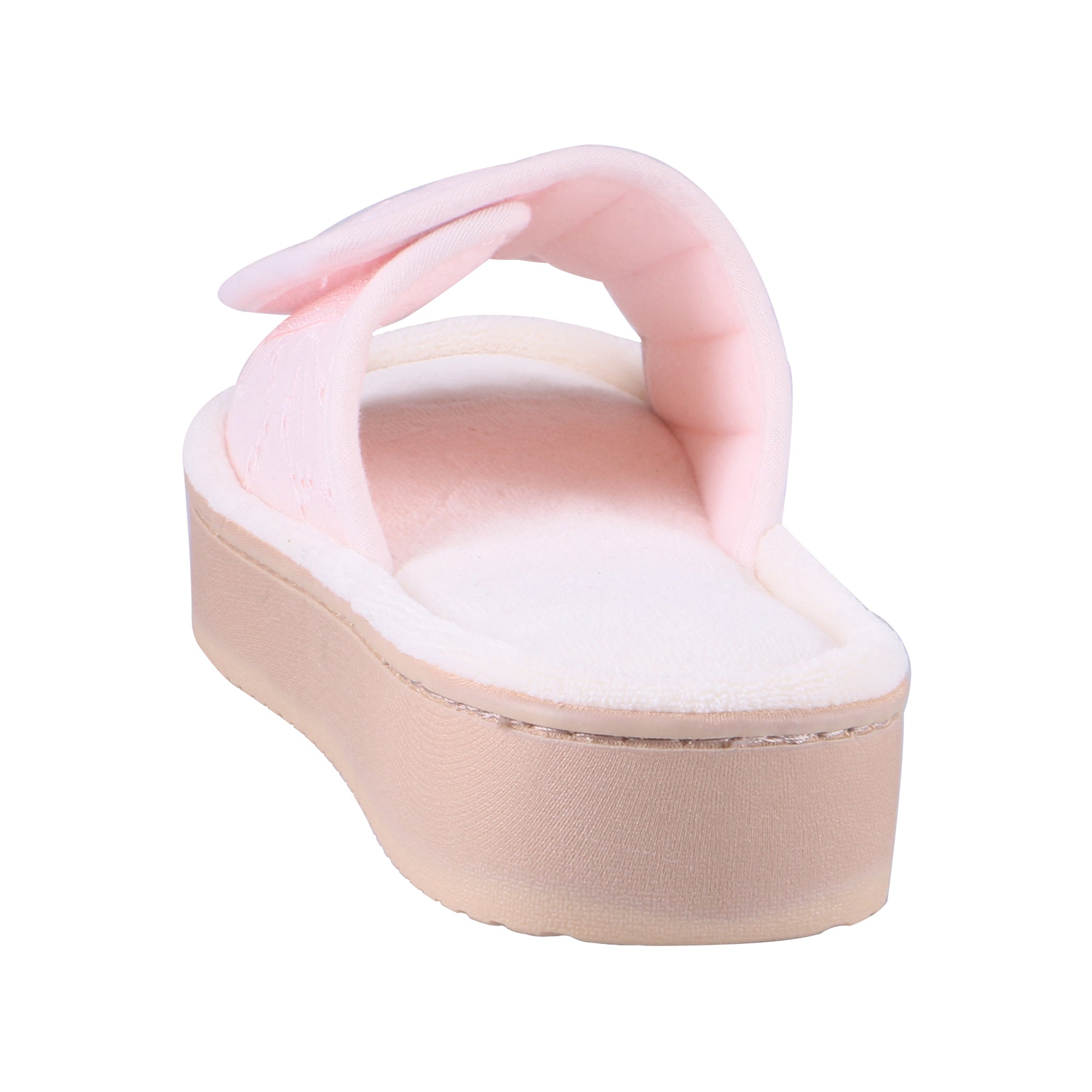 9406 Isotoner Slipper Pink Slides With floral pattern on a white background