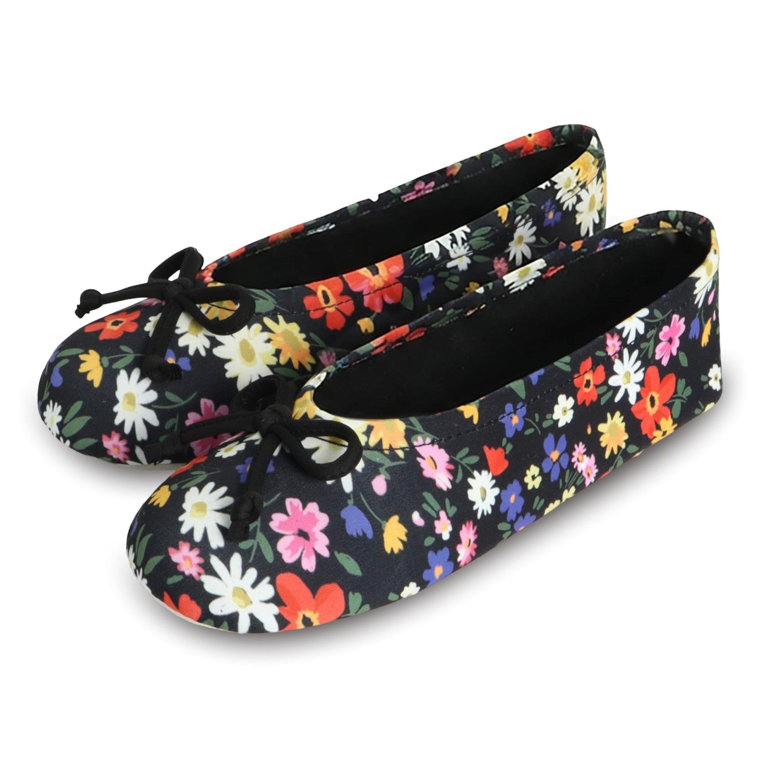 9416 Isotoner Colorful ballerina slipper with flower pattern on a white background