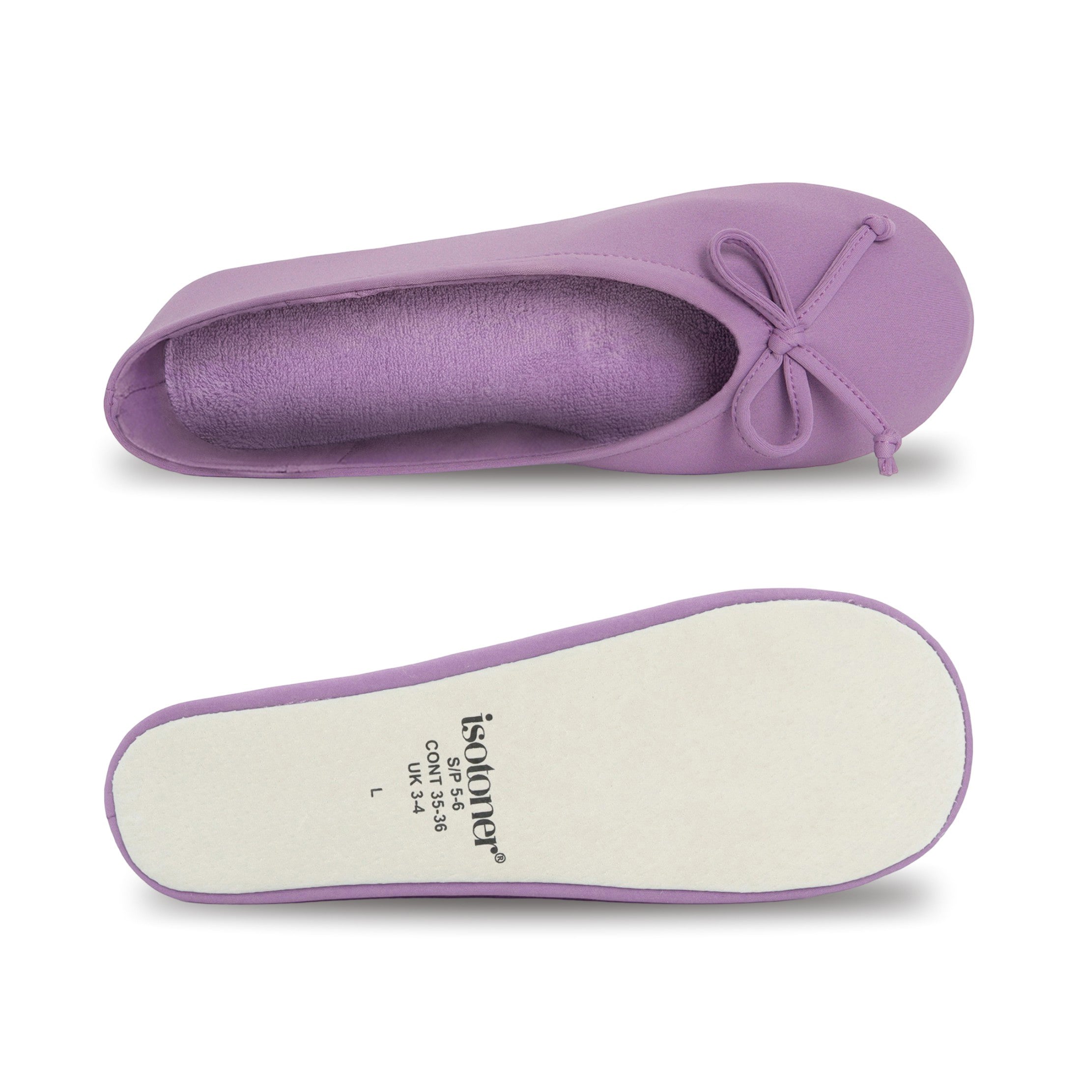 9416 Isotoner Colorful purple ballerina slipper on a white background