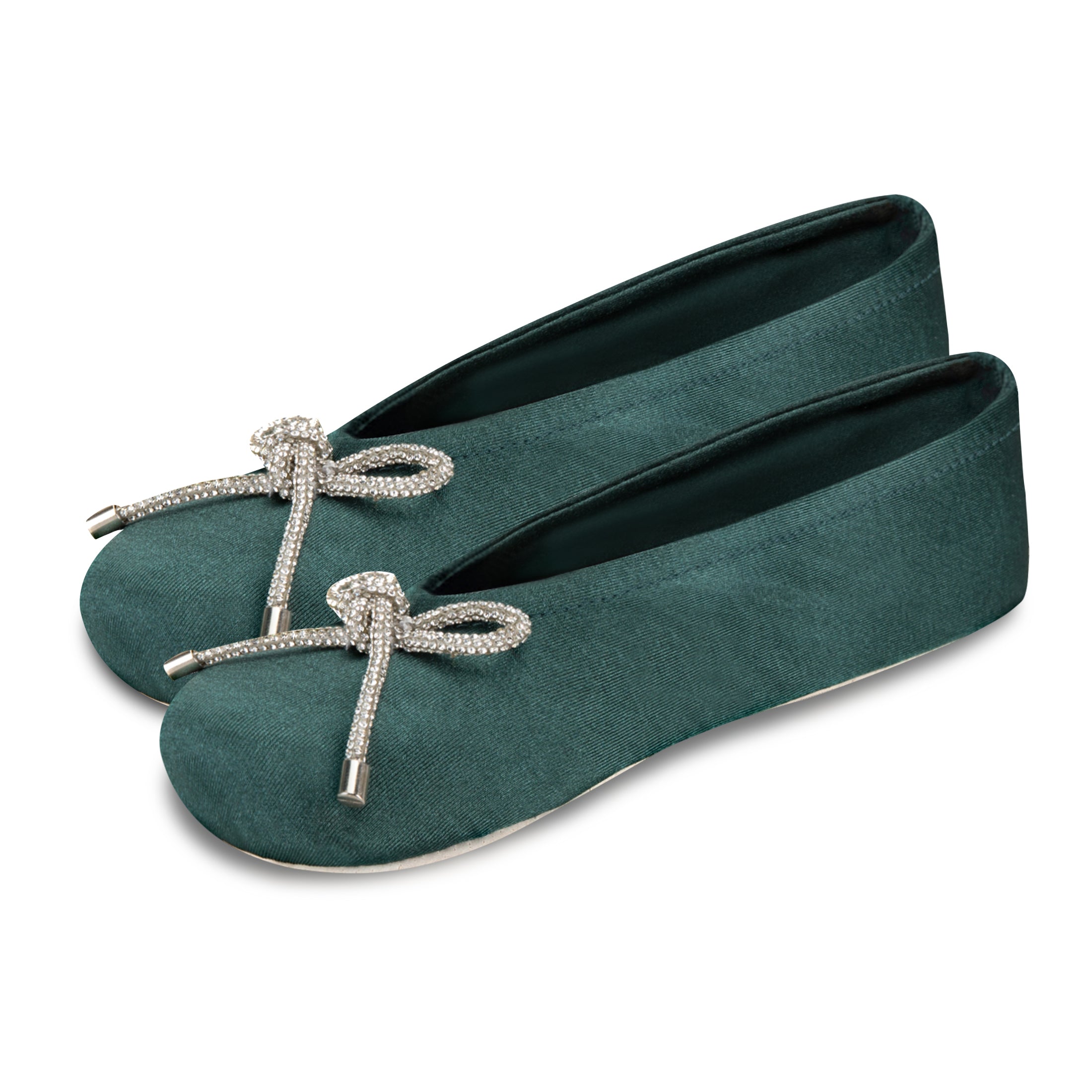 9916 Isotoner satin ballerina with sequin festive holiday bow.