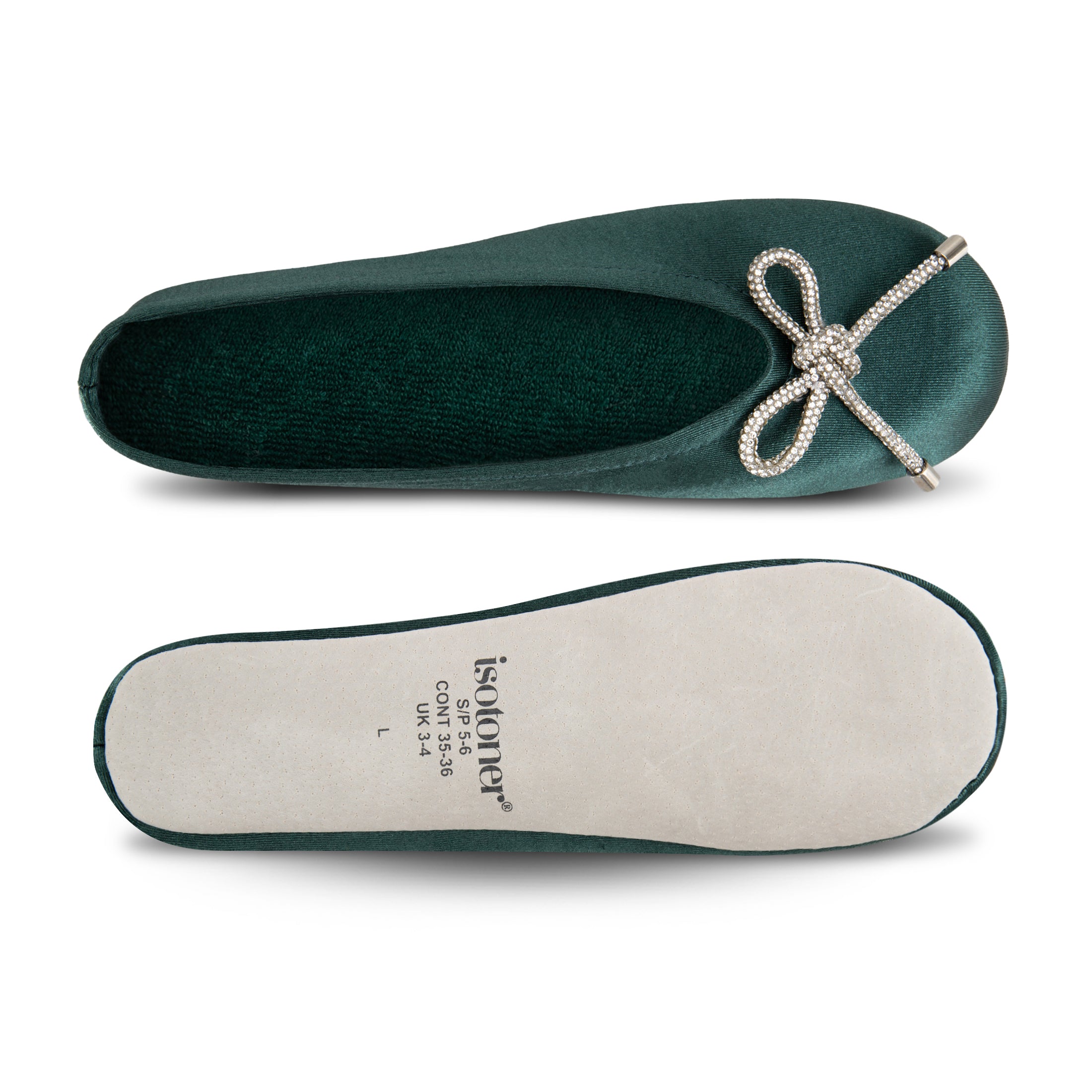 9916 Isotoner satin ballerina with sequin festive holiday bow.