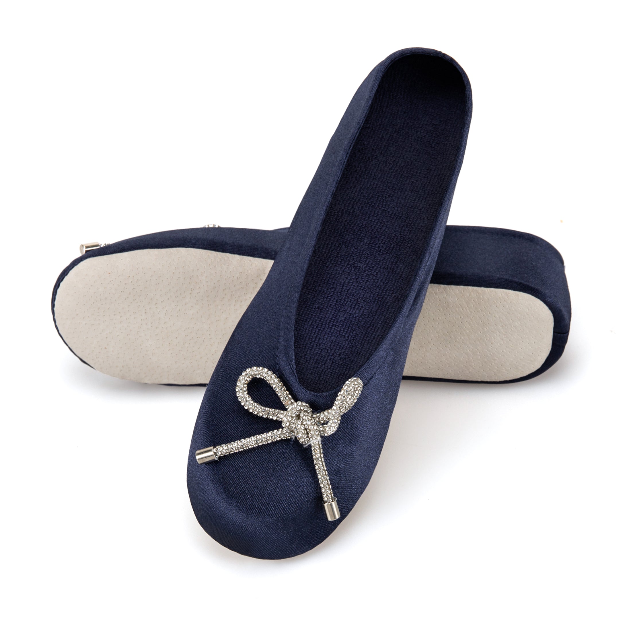 9916 Isotoner satin ballerina with sequin festive holiday bow.