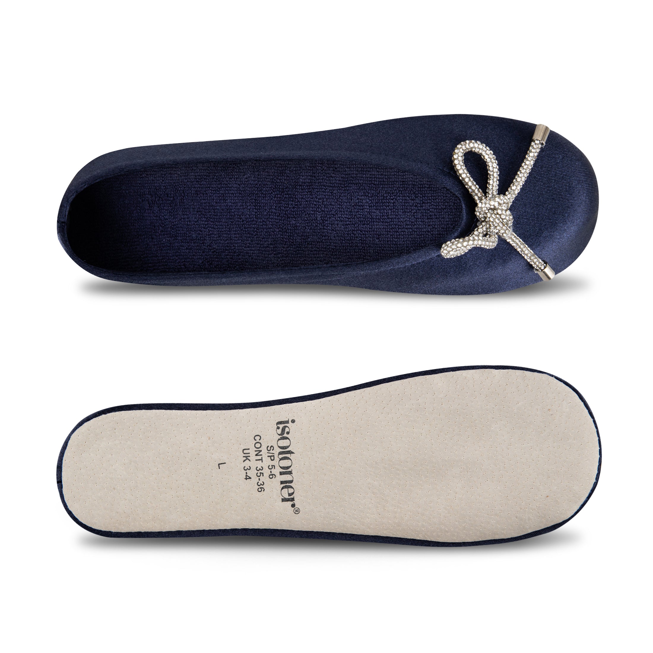 9916 Isotoner satin ballerina with sequin festive holiday bow.