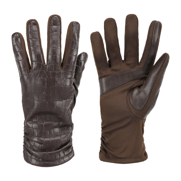 30760 Women's Faux Croc Leather Glove #color_brown