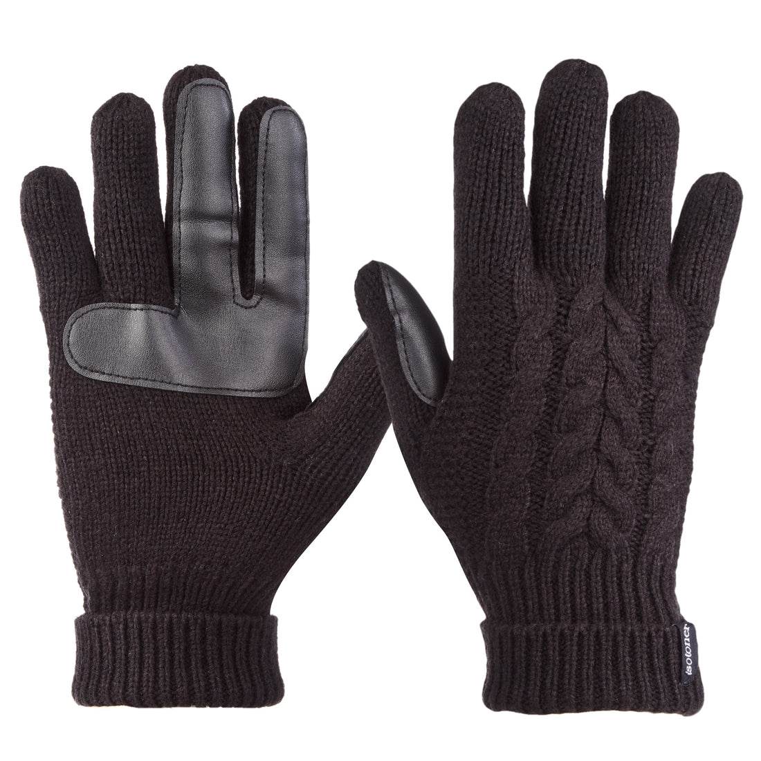 A pair of black cable knit touchscreen gloves for women. isotoner chevron knit glove  