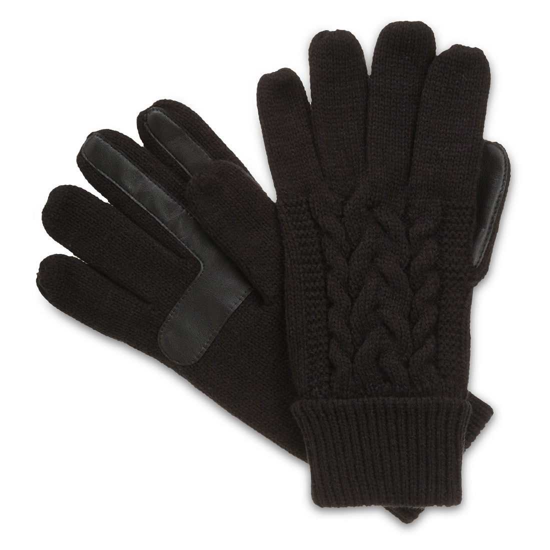 A pair of black cable knit touchscreen gloves for women. isotoner chevron knit glove  