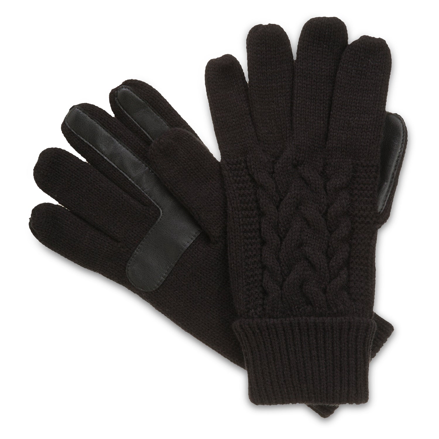 A pair of black cable knit touchscreen gloves for women. isotoner chevron knit glove  