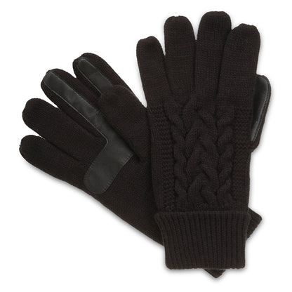 A pair of black cable knit touchscreen gloves for women. isotoner chevron knit glove  