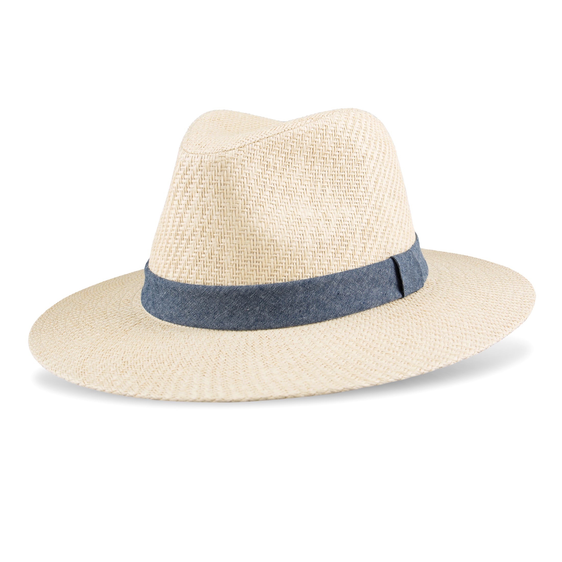 A60234 Beige Panama Hat with Chambray Band white background 