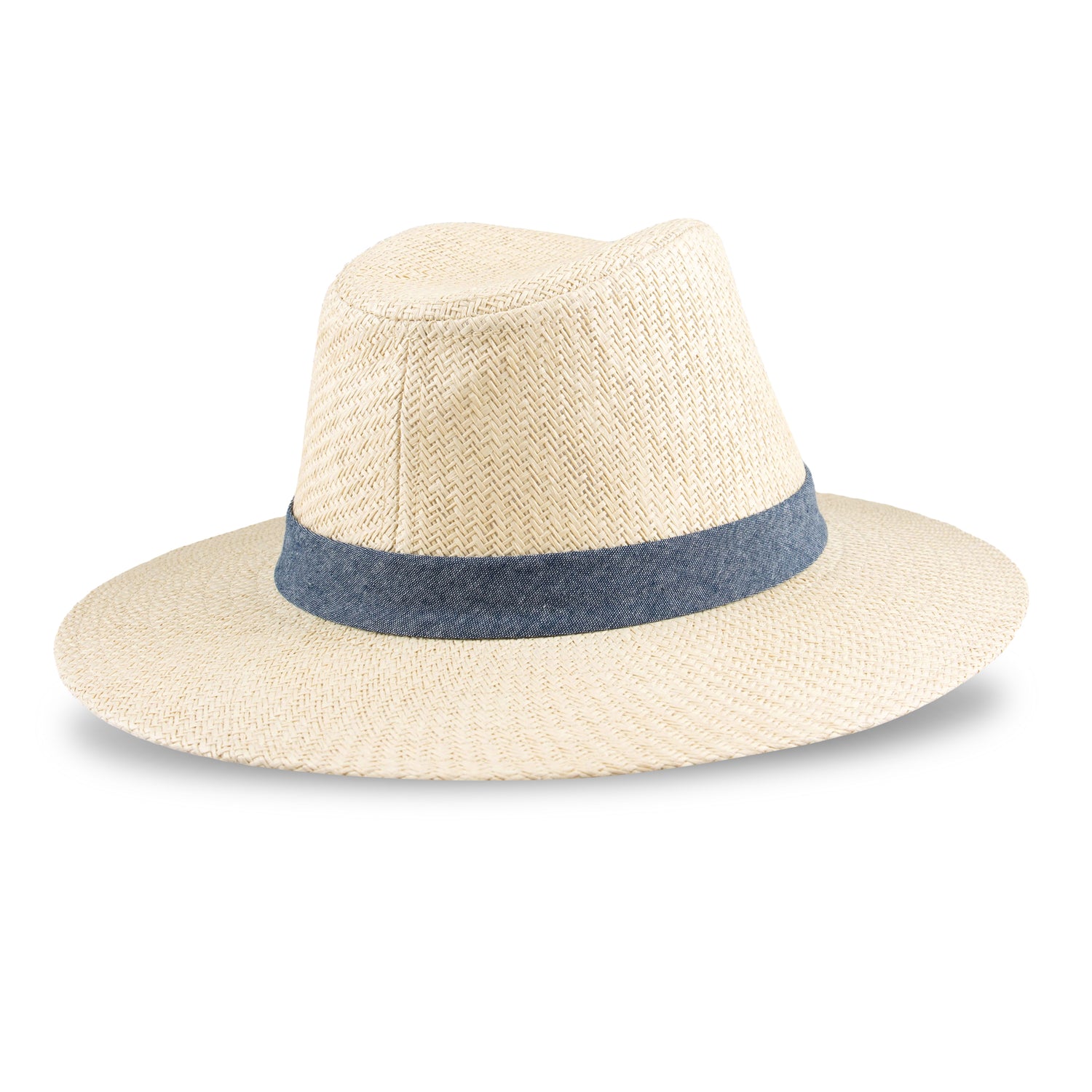 A60234 Beige Panama Hat with Chambray Band white background 