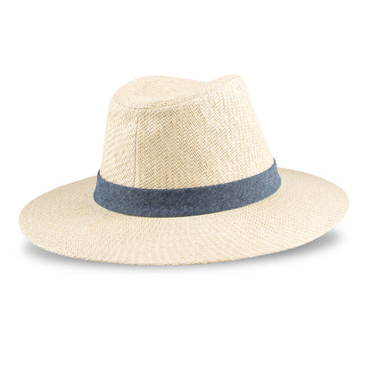 A60234 Beige Panama Hat with Chambray Band white background 