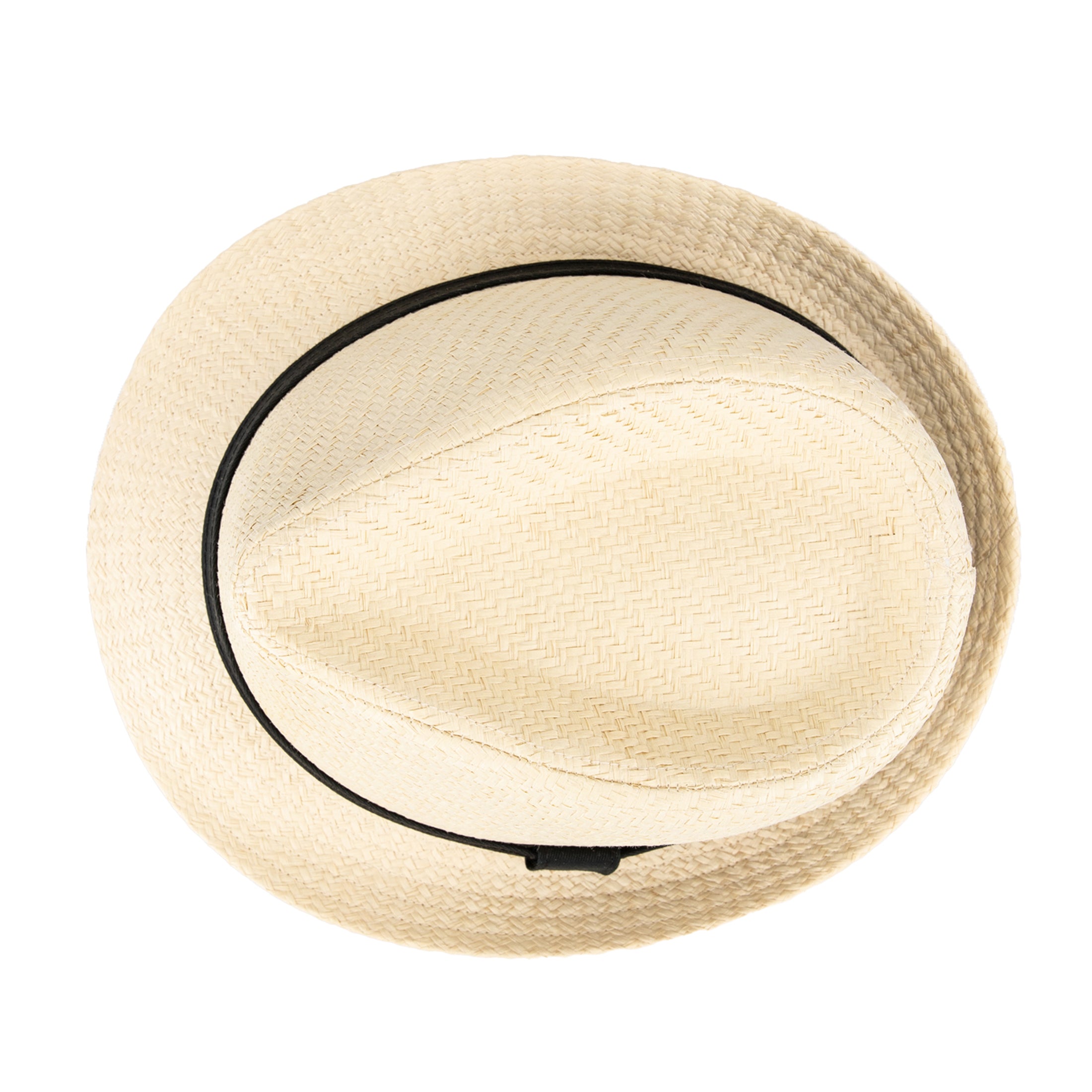 A60236 Beige straw hat with a black band on a white background


