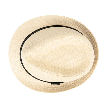 A60236 Beige straw hat with a black band on a white background

