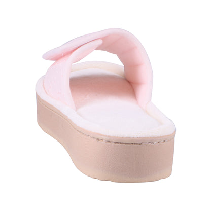 9406 Isotoner Slipper Pink Slides With floral pattern on a white background

