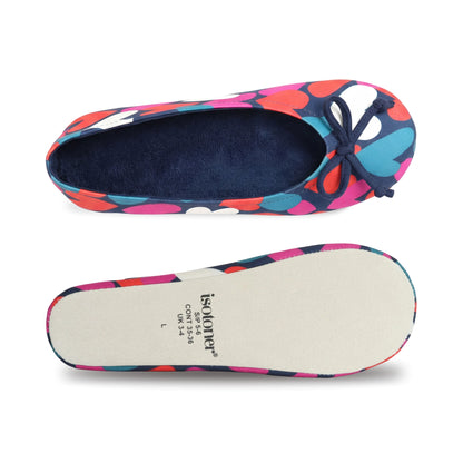 9416 Isotoner Colorful ballerina slipper with heart pattern on a white background 