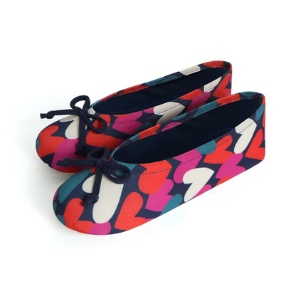 9416 Isotoner Colorful ballerina slipper with heart pattern on a white background 
