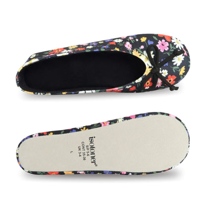 9416 Isotoner Colorful ballerina slipper with flower pattern on a white background 