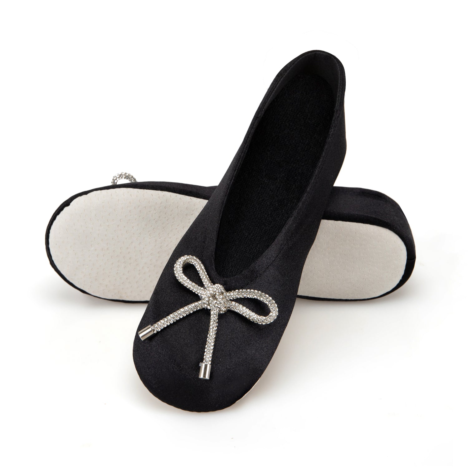 9916 Isotoner satin ballerina with sequin festive holiday bow. 