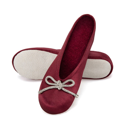 9916 Isotoner satin ballerina with sequin festive holiday bow. 