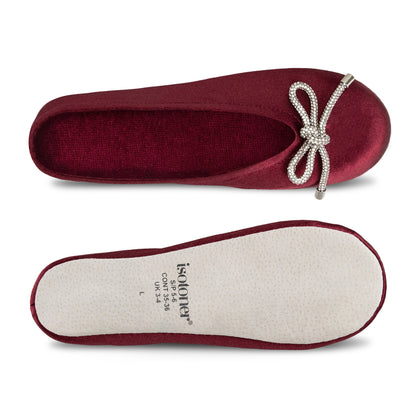 9916 Isotoner satin ballerina with sequin festive holiday bow. 