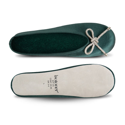 9916 Isotoner satin ballerina with sequin festive holiday bow. 