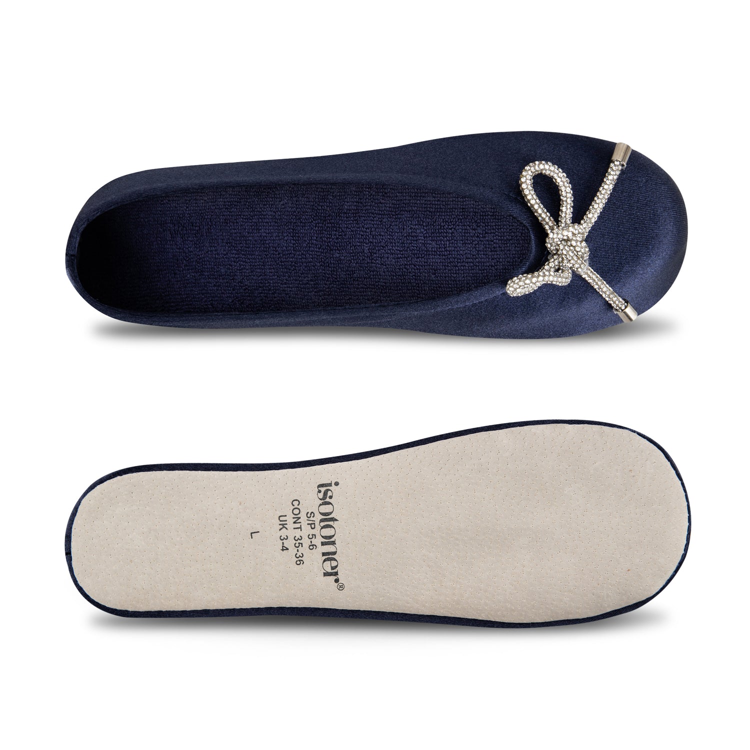 9916 Isotoner satin ballerina with sequin festive holiday bow. 