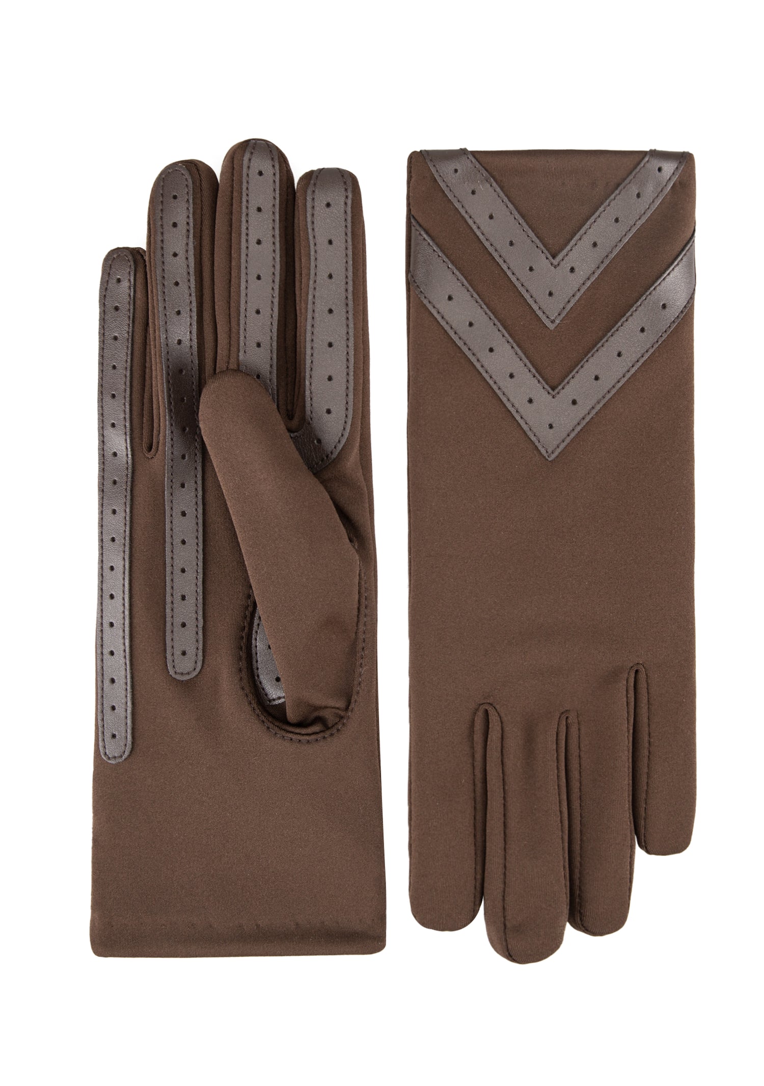 Women’s Heritage Chevron Spandex Gloves in Brown close up on chevron detail 