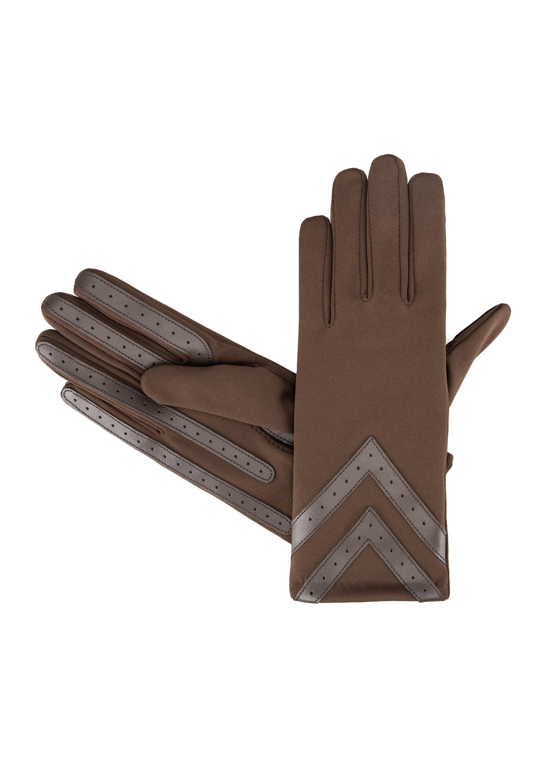 Women’s Heritage Chevron Spandex Gloves in Brown close up on chevron detail 