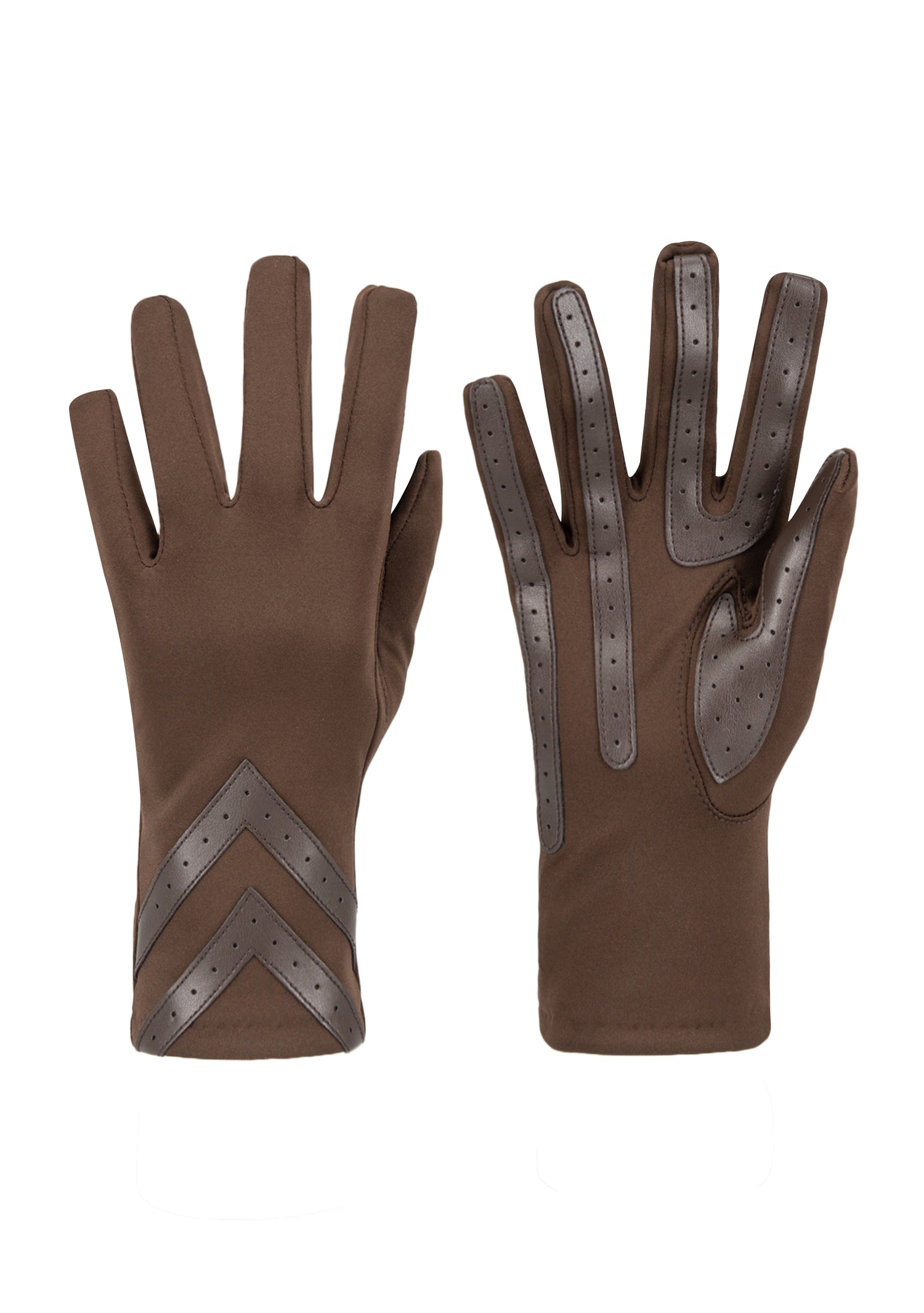 Women’s Heritage Chevron Spandex Gloves in Brown close up on chevron detail
