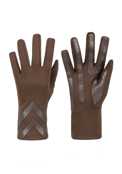 Women’s Heritage Chevron Spandex Gloves in Brown close up on chevron detail