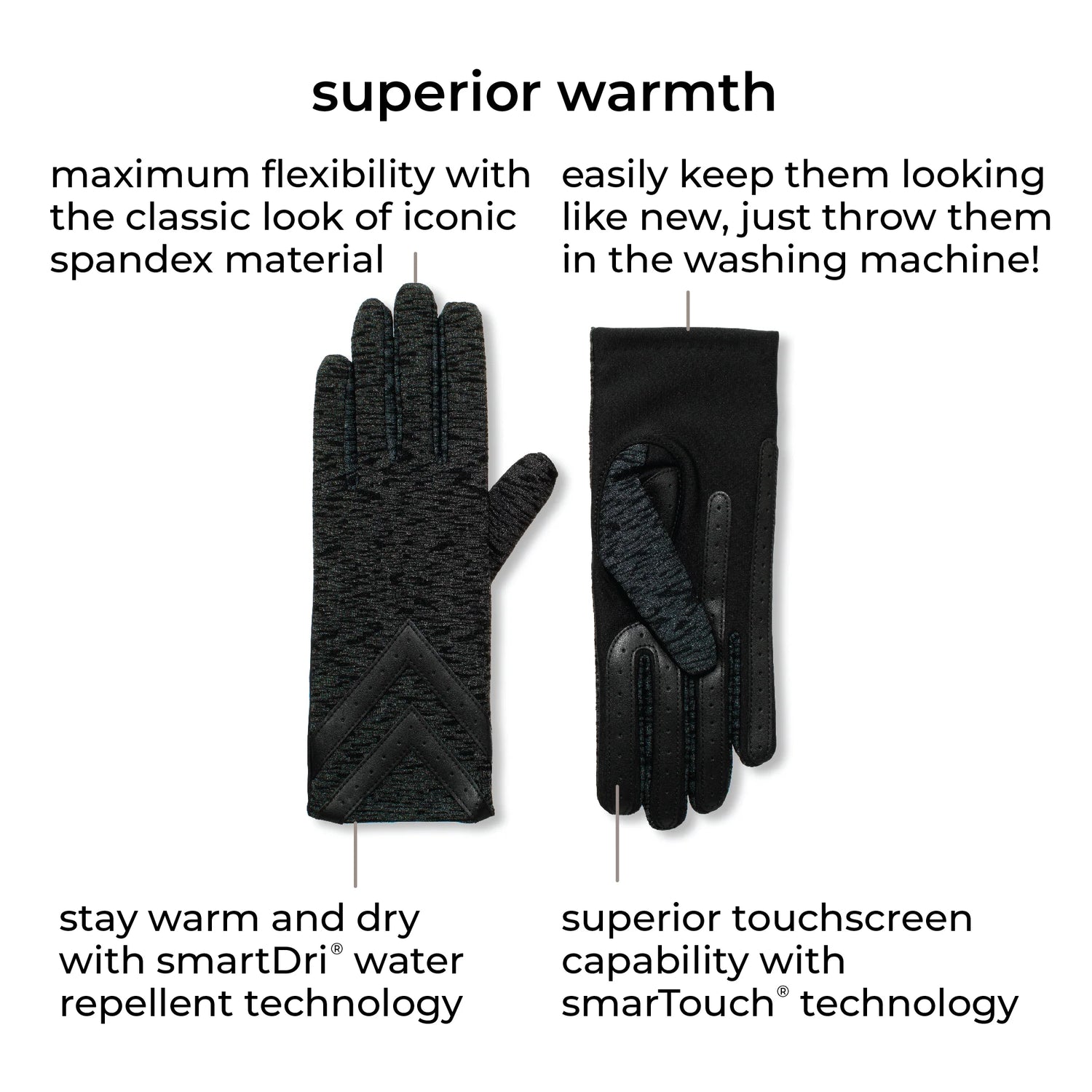 Women’s Heritage Chevron Spandex Gloves in Black close up on chevron detail