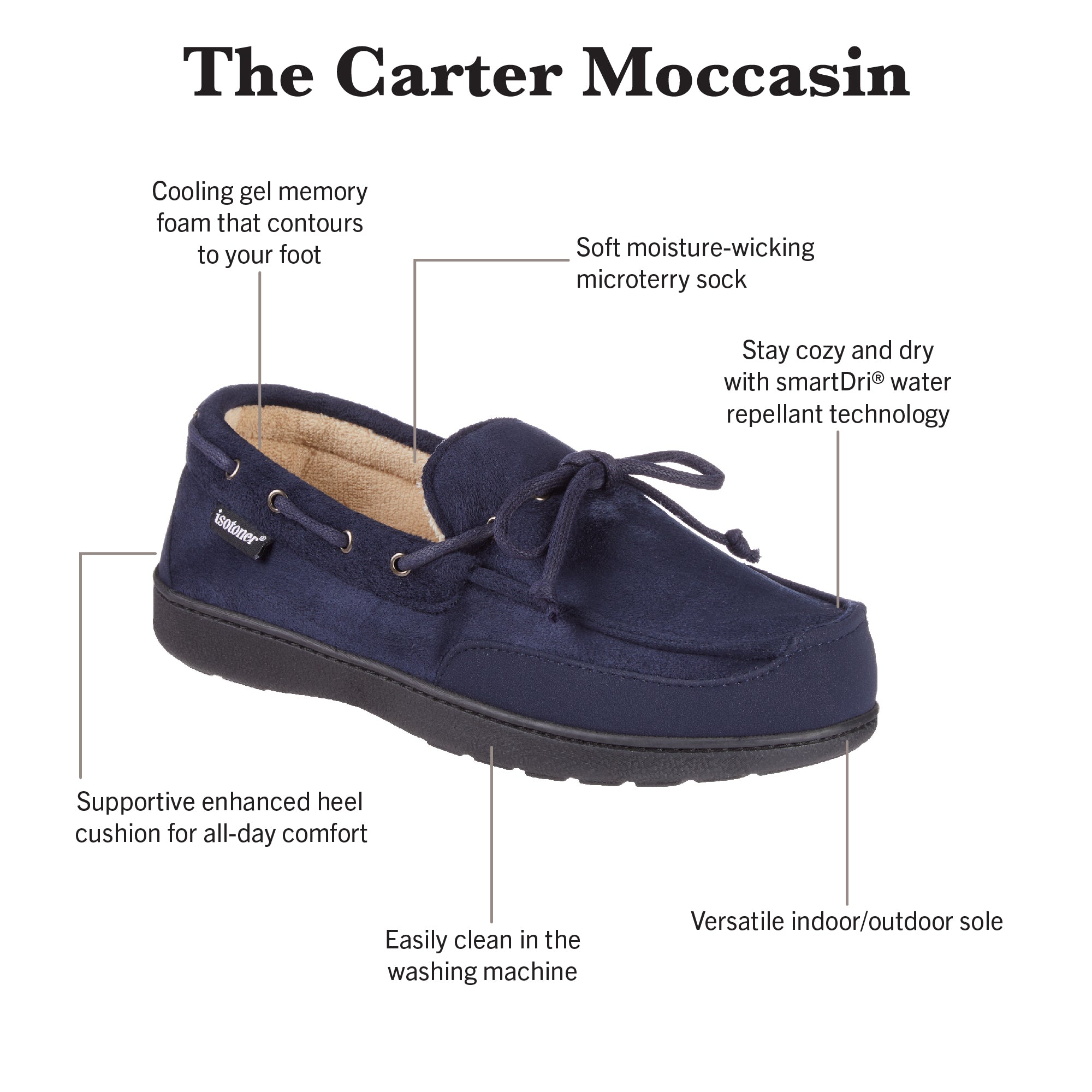 97044 Isotoner Mens Carter Boater Moccasin Slippers 