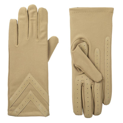 Women’s Heritage Chevron Spandex Gloves pair in Camel light tan side by side