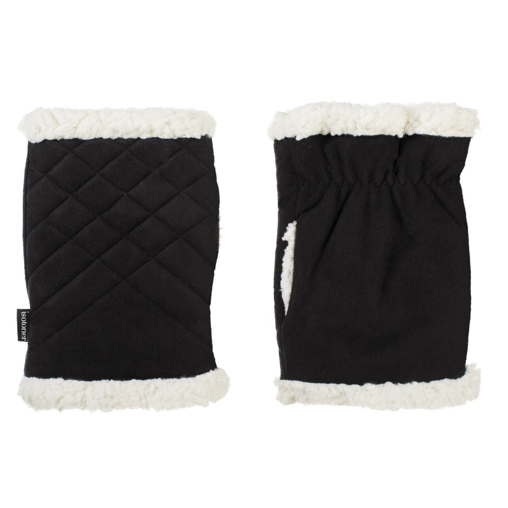 Women’s Recycled Microsuede Quilted Glove Cozy in Black side by side