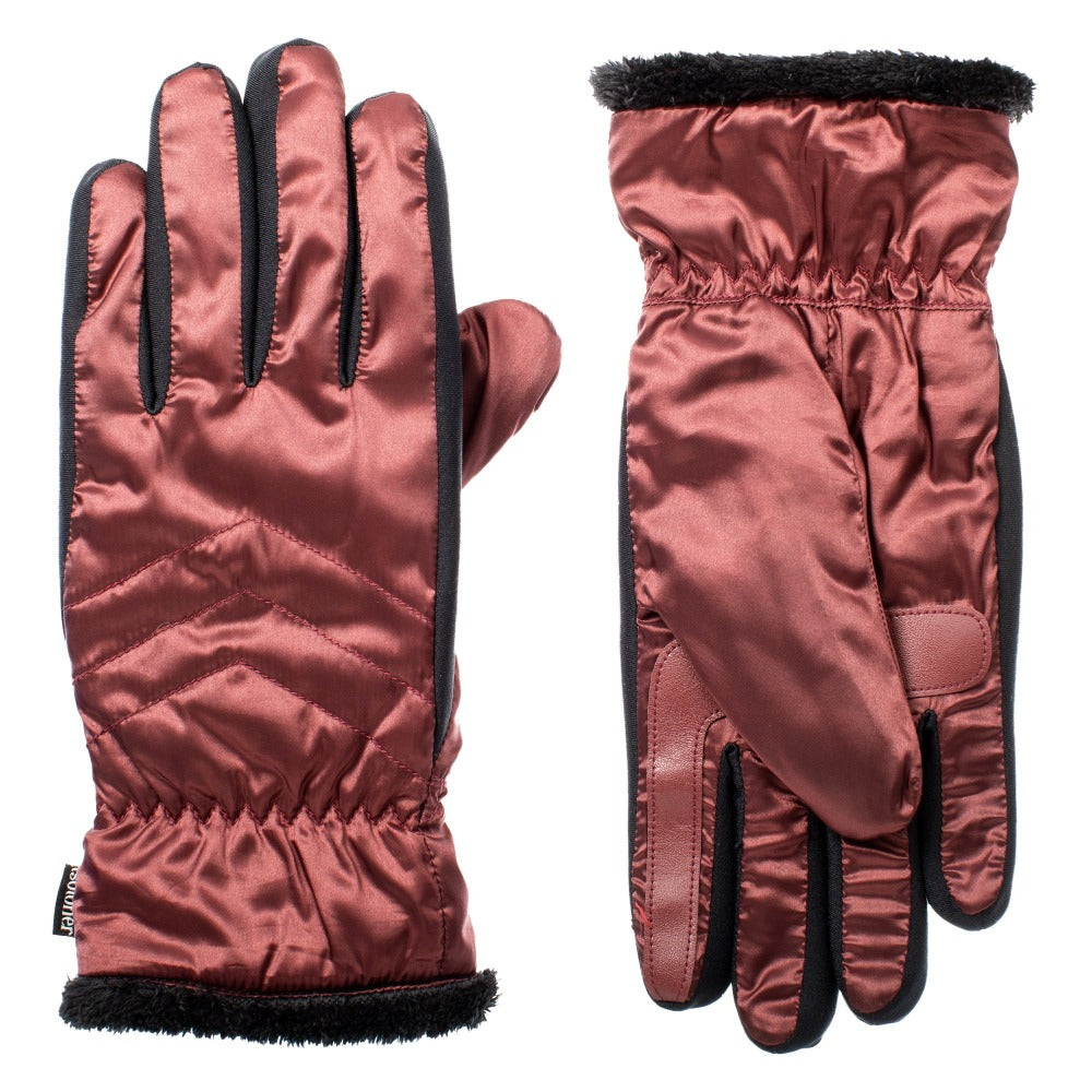 Women’s SleekHeat™ Quilted Gloves pair in Port burgundy muted red  side by side