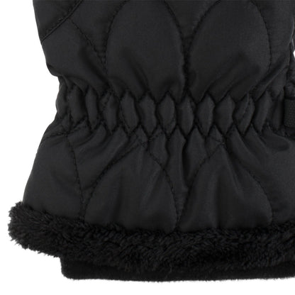 Women’s Insulated Water Proof Ski Glove in Black close up on gathered wrist and lining detail