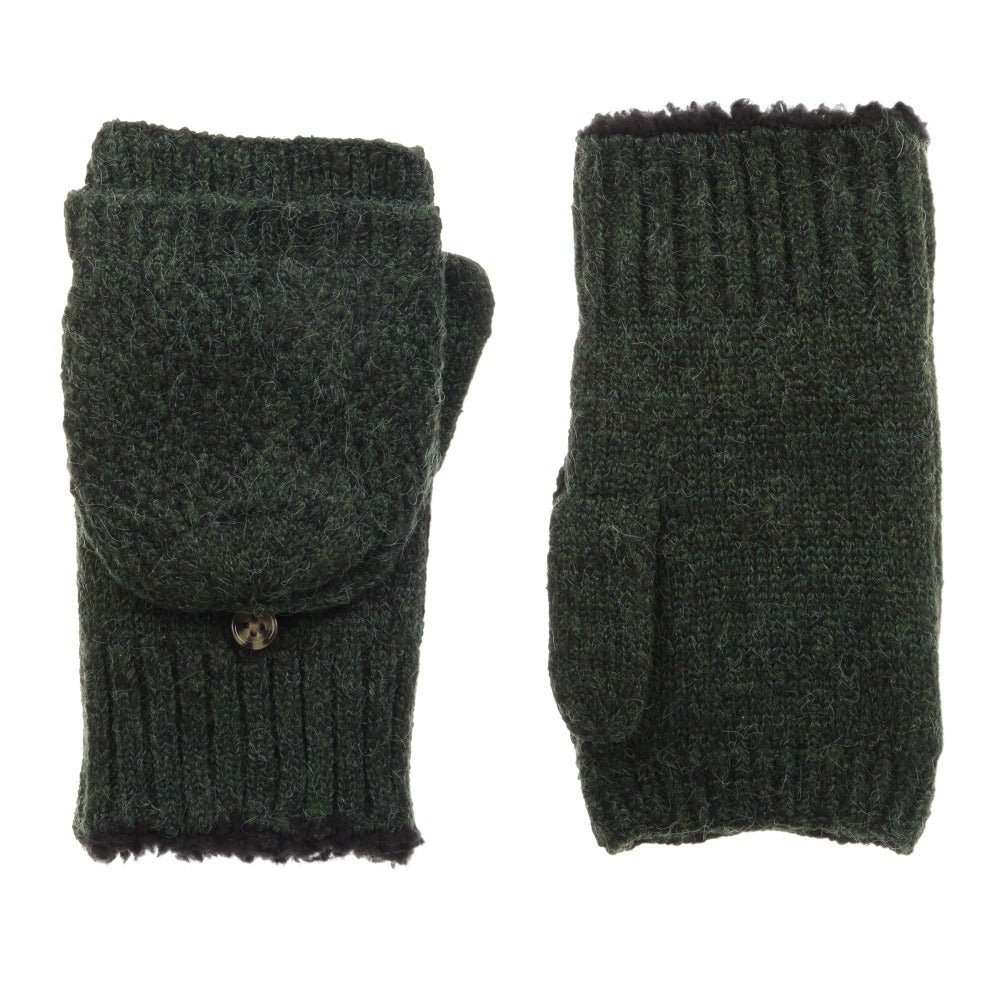 Women’s Lined Recycled Fine Gauge Flip-Top Mitten pair in Pine Green