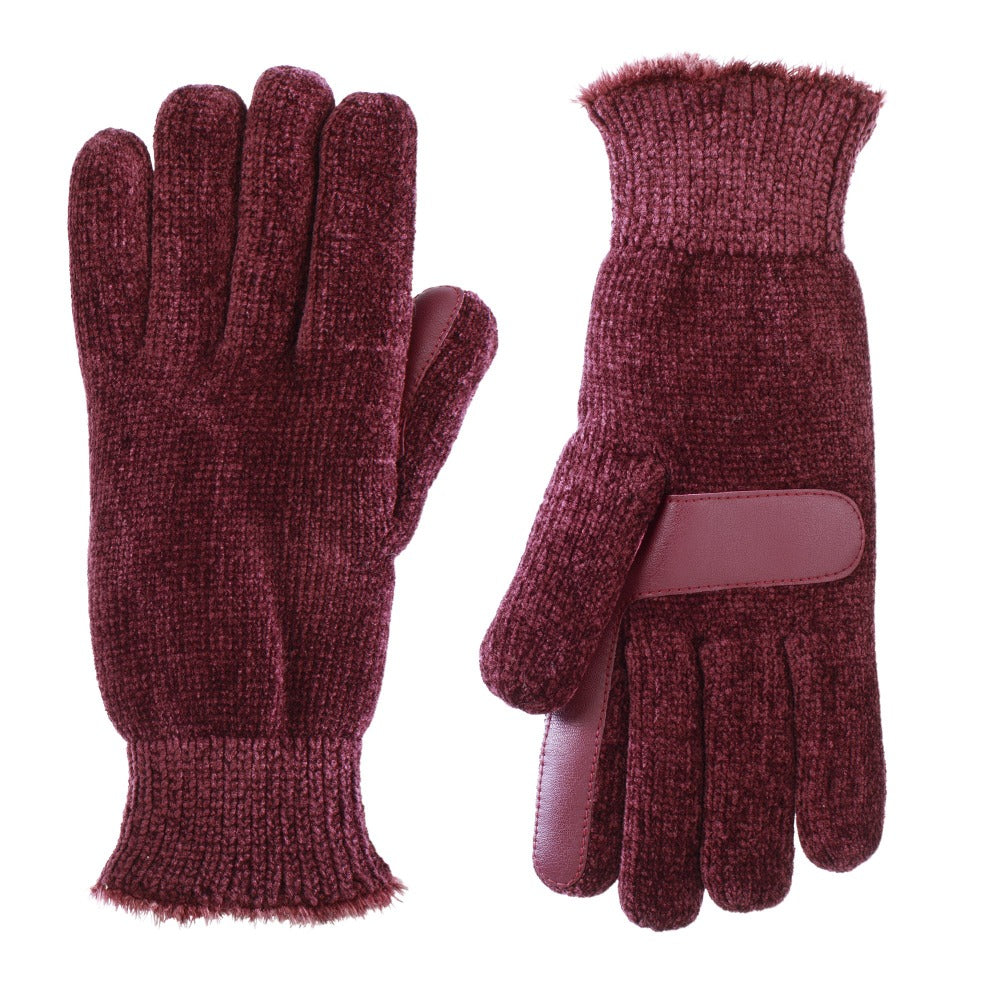 Women’s Lined Chenille Glove pair in Plum Red