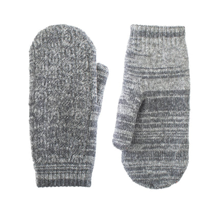 Women’s Recycled Fine Gauge Cable Knit Mittens pair in Dark Charcoal Heather Grey side by side