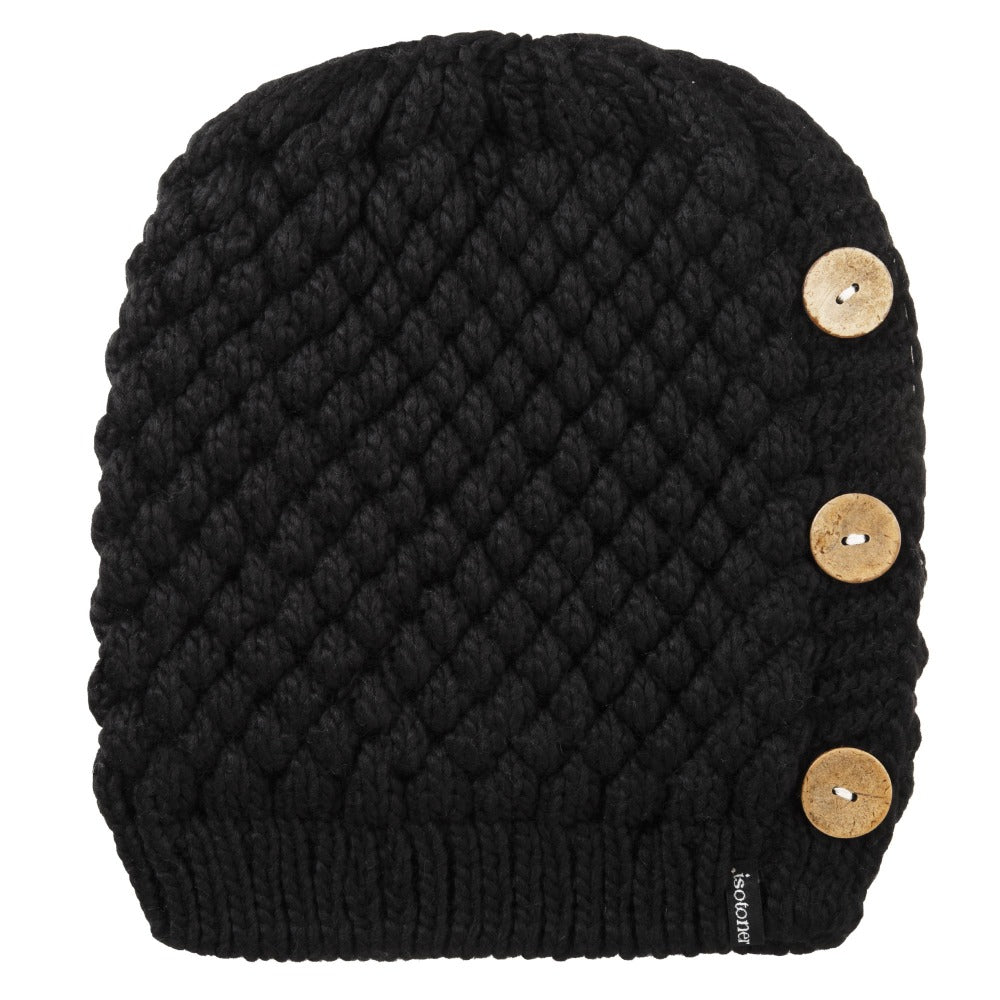 Women’s Chunky Button Hat in Solid Black