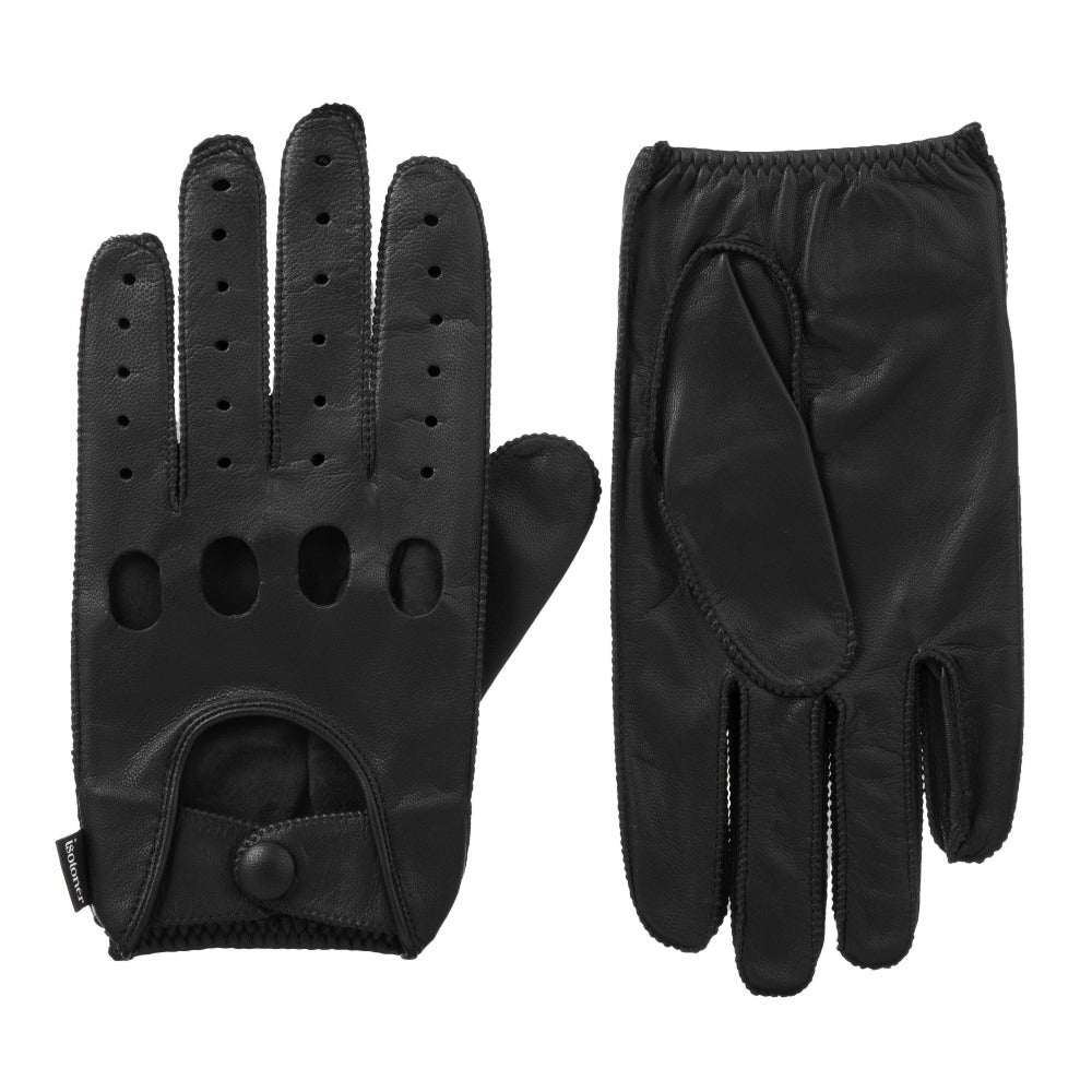Isotoner Men's Classic Leather Unlined Driving Gloves - Black Medium