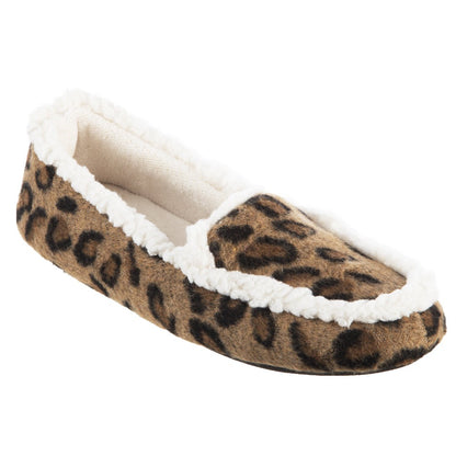Women’s Microsuede Alex Moccasin Slippers in Buckskin Cheetah Animal Print Right Angled View
