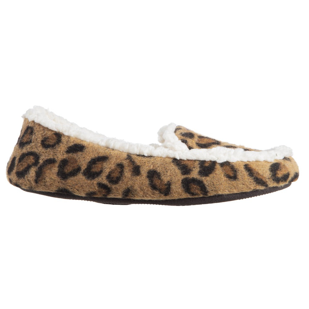 Women’s Microsuede Alex Moccasin Slippers in Buckskin Cheetah Animal Print Profile